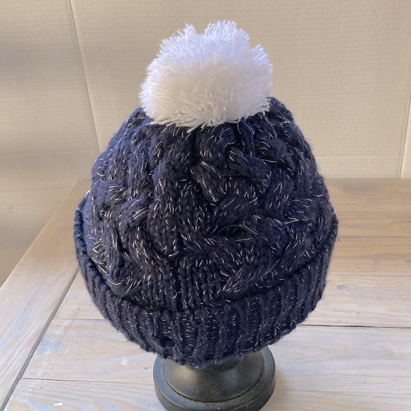 NEW ENGLAND PATRIOTS Knit Cuffed Beanie Hat Blue Silver Metallic White Pom Pom - Picture 4 of 15